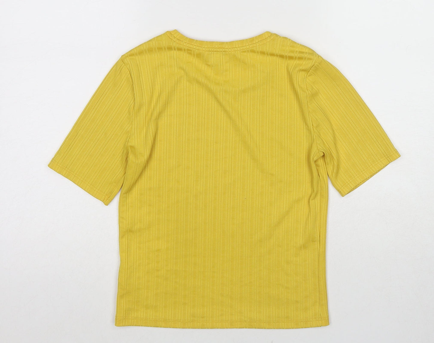 Miss Selfridge Womens Yellow Polyester Basic T-Shirt Size 10 Crew Neck - Textured