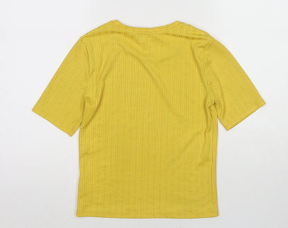 Miss Selfridge Womens Yellow Polyester Basic T-Shirt Size 10 Crew Neck - Textured