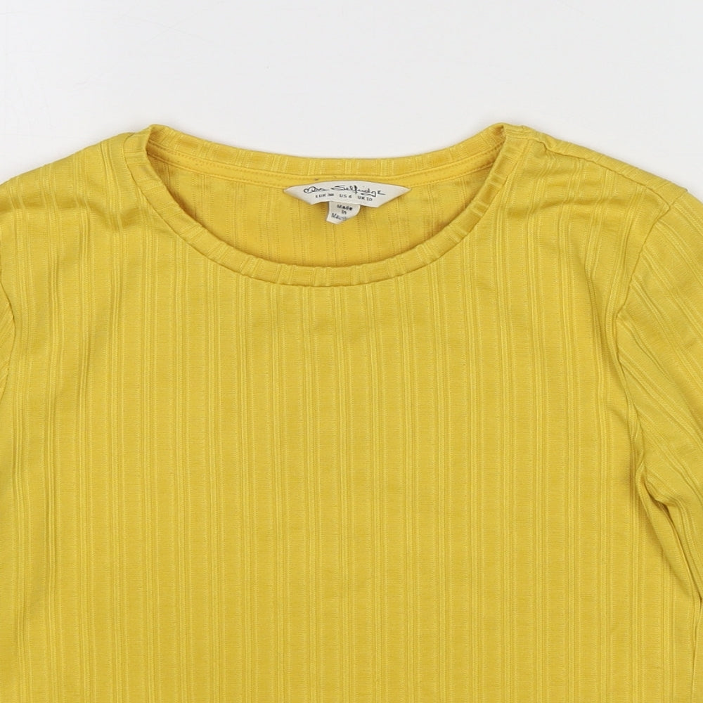 Miss Selfridge Womens Yellow Polyester Basic T-Shirt Size 10 Crew Neck - Textured