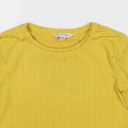 Miss Selfridge Womens Yellow Polyester Basic T-Shirt Size 10 Crew Neck - Textured