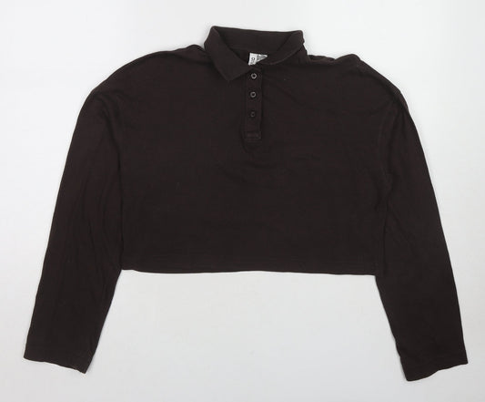 Divided by H&M Womens Brown Cotton Cropped Polo Size S Collared