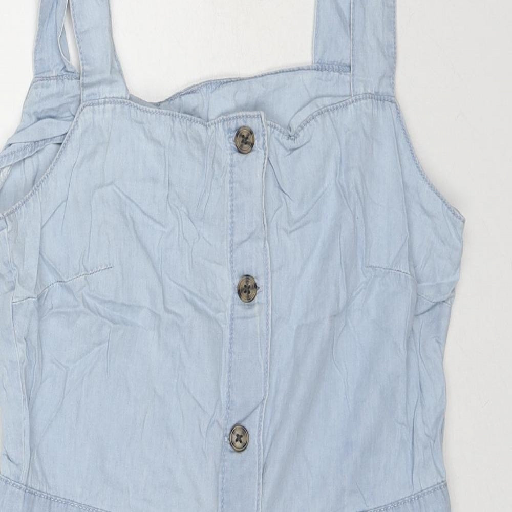 Denim & Co. Womens Blue Striped Cotton Playsuit One-Piece Size 10 Button