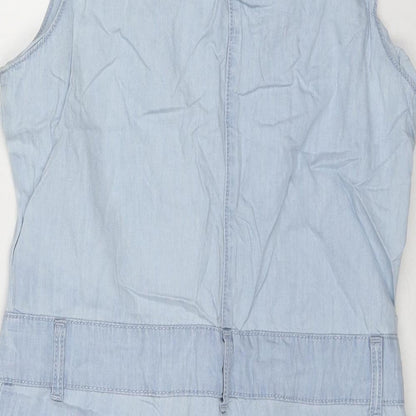 Denim & Co. Womens Blue Striped Cotton Playsuit One-Piece Size 10 Button