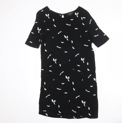 Selected Femme Womens Black Geometric Viscose A-Line Size 10 Round Neck Button