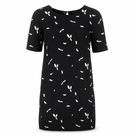 Selected Femme Womens Black Geometric Viscose A-Line Size 10 Round Neck Button