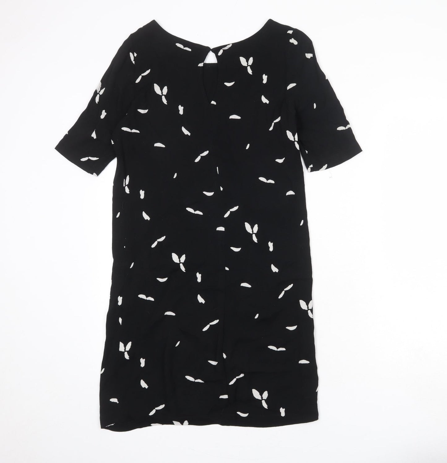 Selected Femme Womens Black Geometric Viscose A-Line Size 10 Round Neck Button
