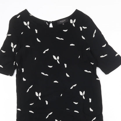 Selected Femme Womens Black Geometric Viscose A-Line Size 10 Round Neck Button