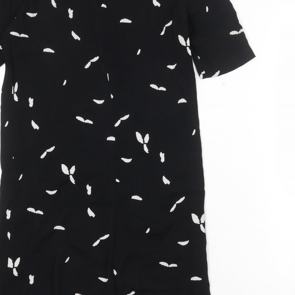 Selected Femme Womens Black Geometric Viscose A-Line Size 10 Round Neck Button
