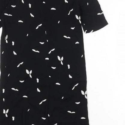 Selected Femme Womens Black Geometric Viscose A-Line Size 10 Round Neck Button