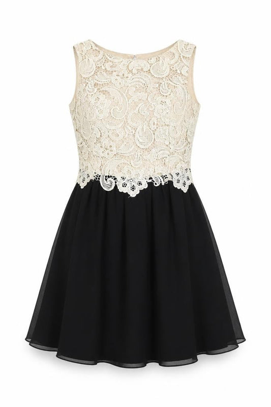 LITTLE MISTRESS Womens Black Colourblock Polyester Fit & Flare Size 10 Boat Neck Zip