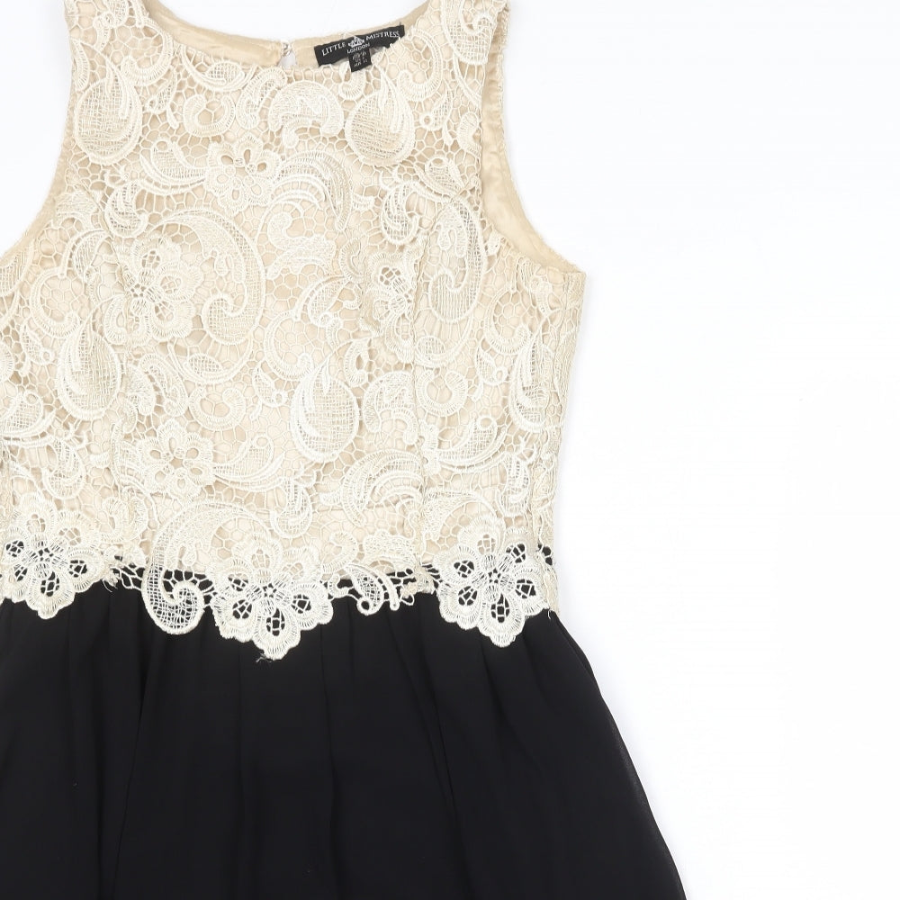 LITTLE MISTRESS Womens Black Colourblock Polyester Fit & Flare Size 10 Boat Neck Zip