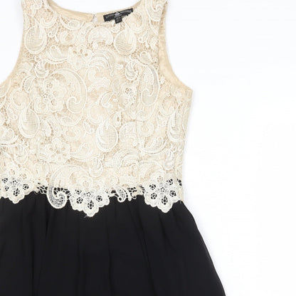 LITTLE MISTRESS Womens Black Colourblock Polyester Fit & Flare Size 10 Boat Neck Zip