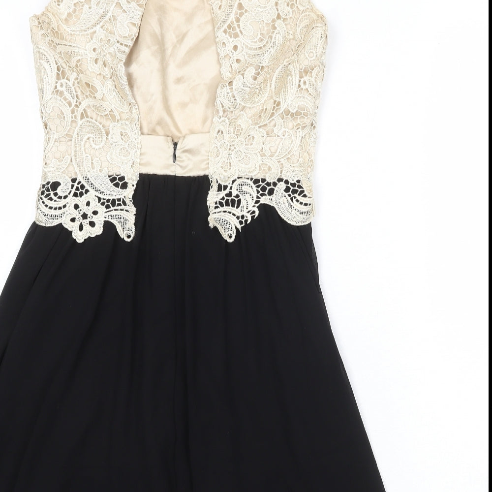 LITTLE MISTRESS Womens Black Colourblock Polyester Fit & Flare Size 10 Boat Neck Zip