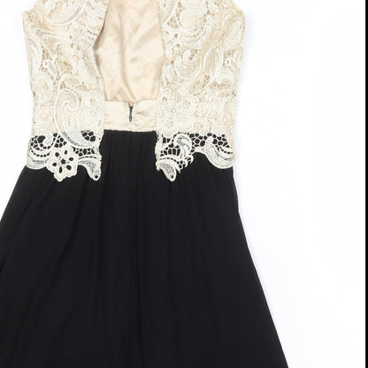 LITTLE MISTRESS Womens Black Colourblock Polyester Fit & Flare Size 10 Boat Neck Zip