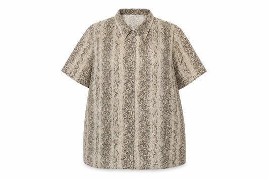 Front view of Canada women’s multicoloured animal print polyester basic button-up, size UK 20, collared - snake print