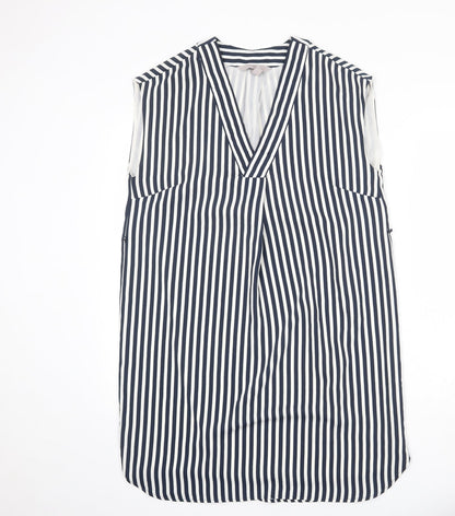 H&M Womens Blue Striped Polyester A-Line Size 10 V-Neck Pullover