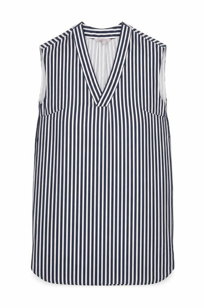 H&M Womens Blue Striped Polyester A-Line Size 10 V-Neck Pullover