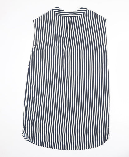 H&M Womens Blue Striped Polyester A-Line Size 10 V-Neck Pullover