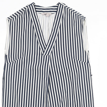 H&M Womens Blue Striped Polyester A-Line Size 10 V-Neck Pullover