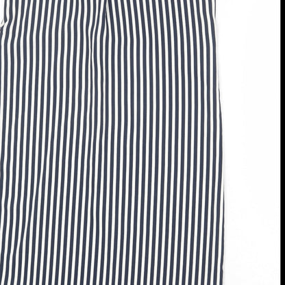 H&M Womens Blue Striped Polyester A-Line Size 10 V-Neck Pullover