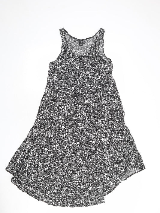 Izabel London Womens Black Geometric Viscose A-Line Size 8 Round Neck Pullover