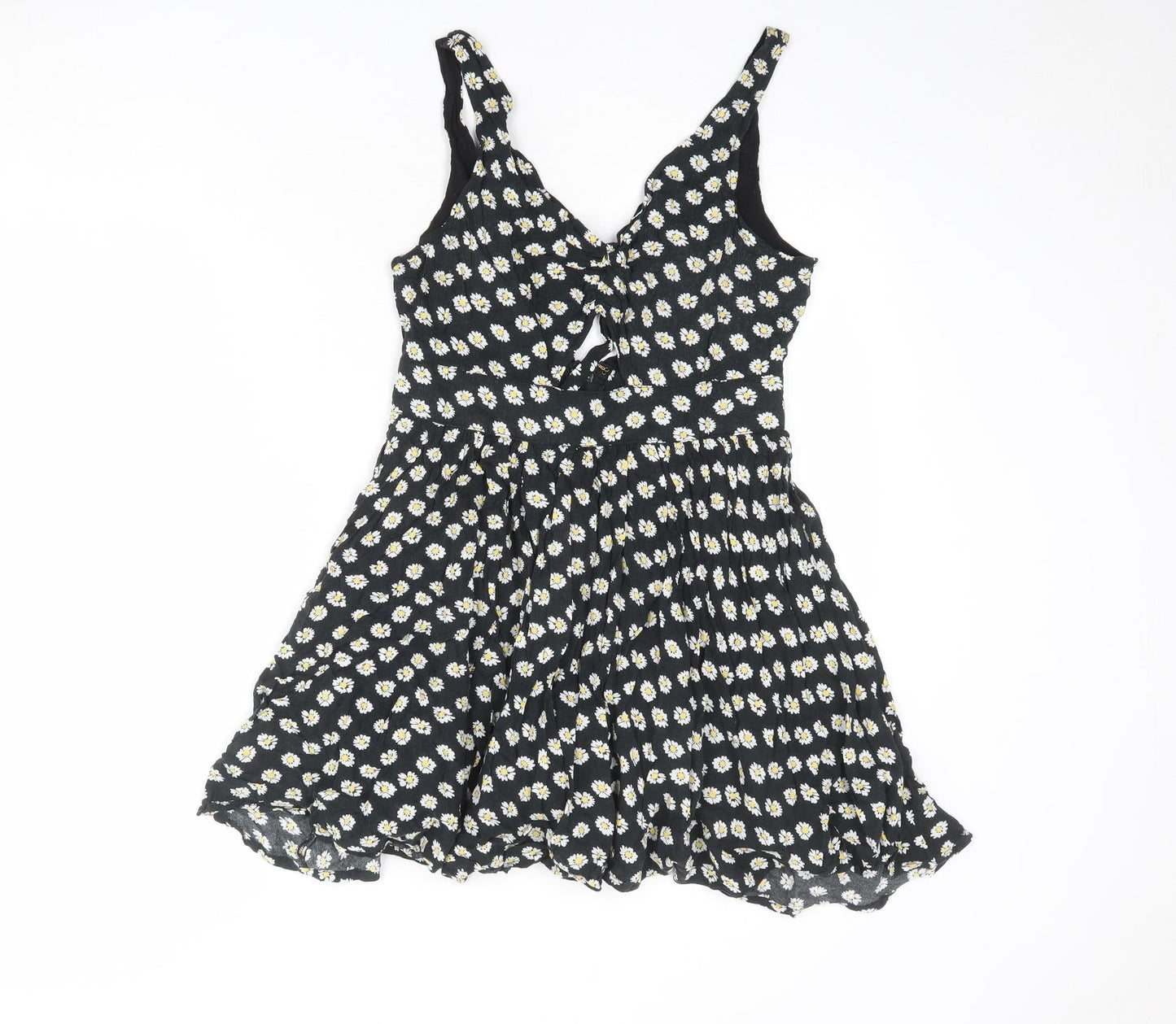 Paper Scissors Womens Black Floral Viscose Mini Size 10 V-Neck Zip