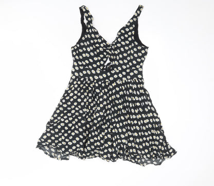 Paper Scissors Womens Black Floral Viscose Mini Size 10 V-Neck Zip