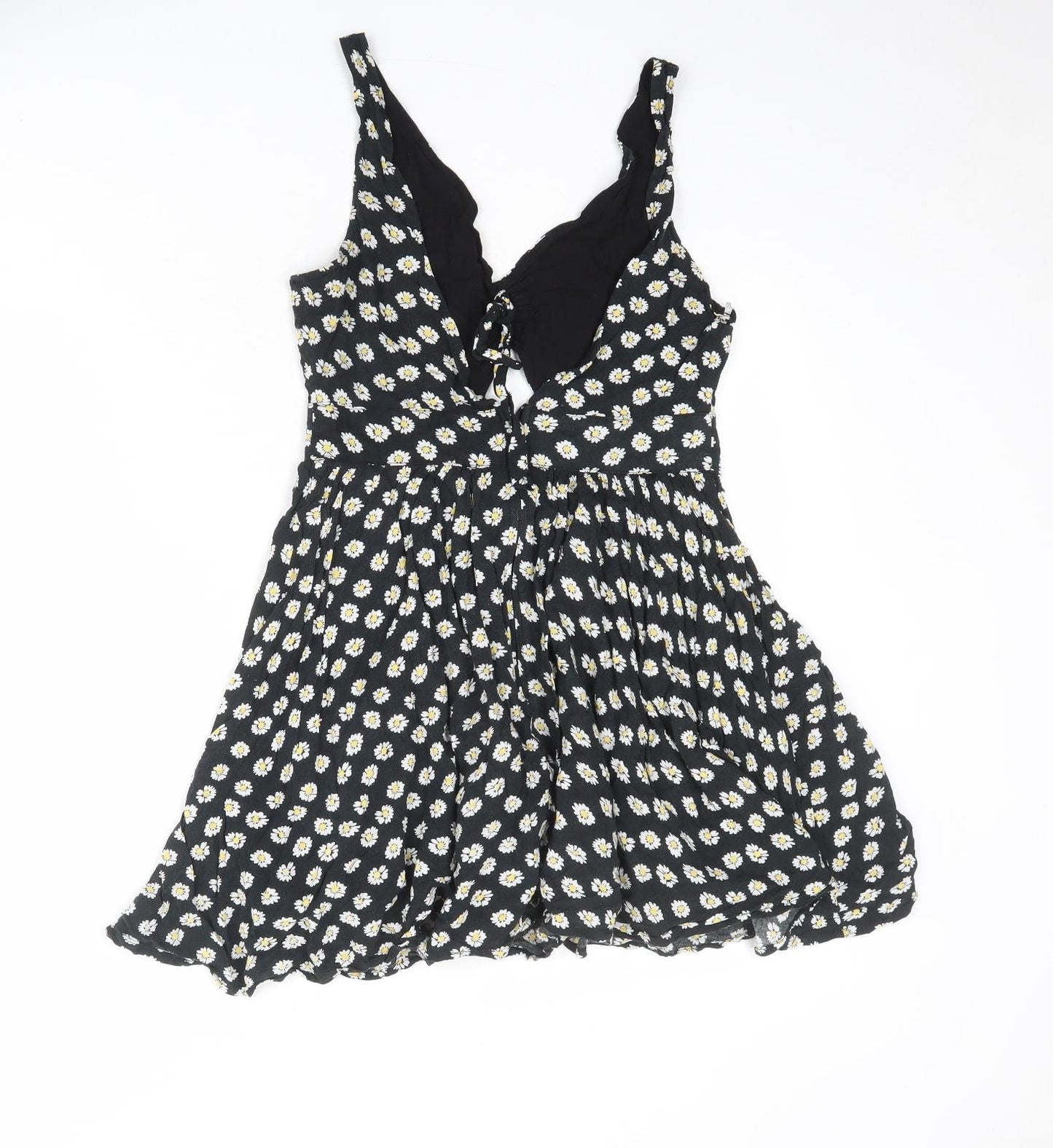 Paper Scissors Womens Black Floral Viscose Mini Size 10 V-Neck Zip