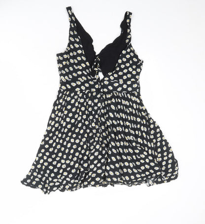Paper Scissors Womens Black Floral Viscose Mini Size 10 V-Neck Zip