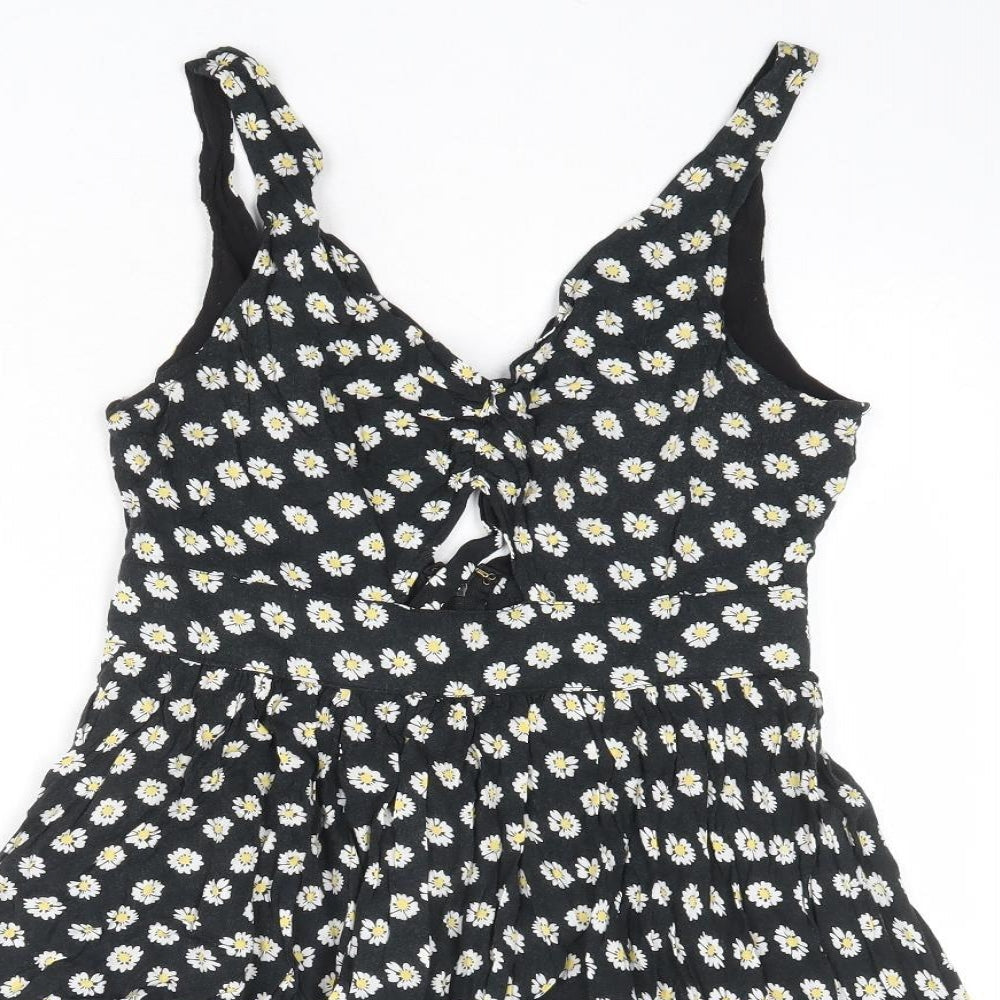 Paper Scissors Womens Black Floral Viscose Mini Size 10 V-Neck Zip