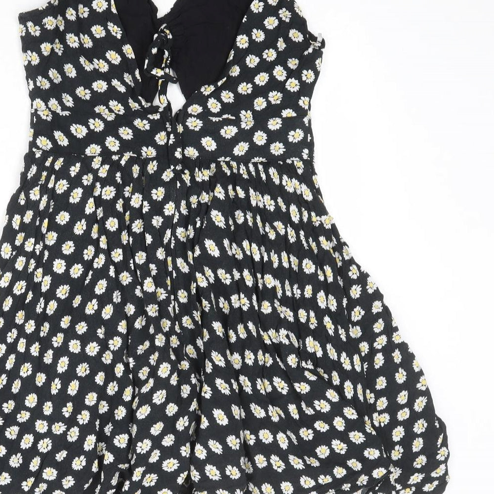 Paper Scissors Womens Black Floral Viscose Mini Size 10 V-Neck Zip