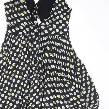 Paper Scissors Womens Black Floral Viscose Mini Size 10 V-Neck Zip