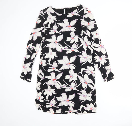 VERO MODA Womens Black Floral Polyester Shift Size S Round Neck Button