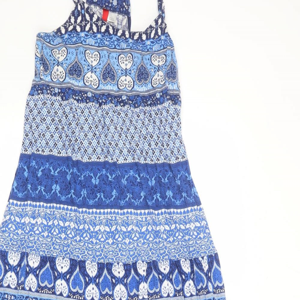 Divided by H&M Womens Blue Geometric 100% Cotton A-Line Size 10 Round Neck Pullover