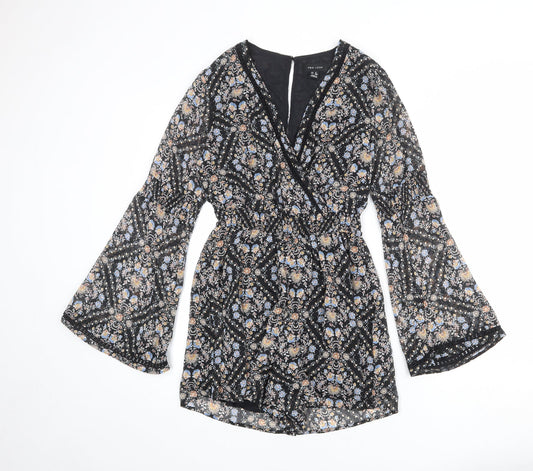 New Look Womens Black Geometric Polyester Playsuit One-Piece Size 8 L4 in Button