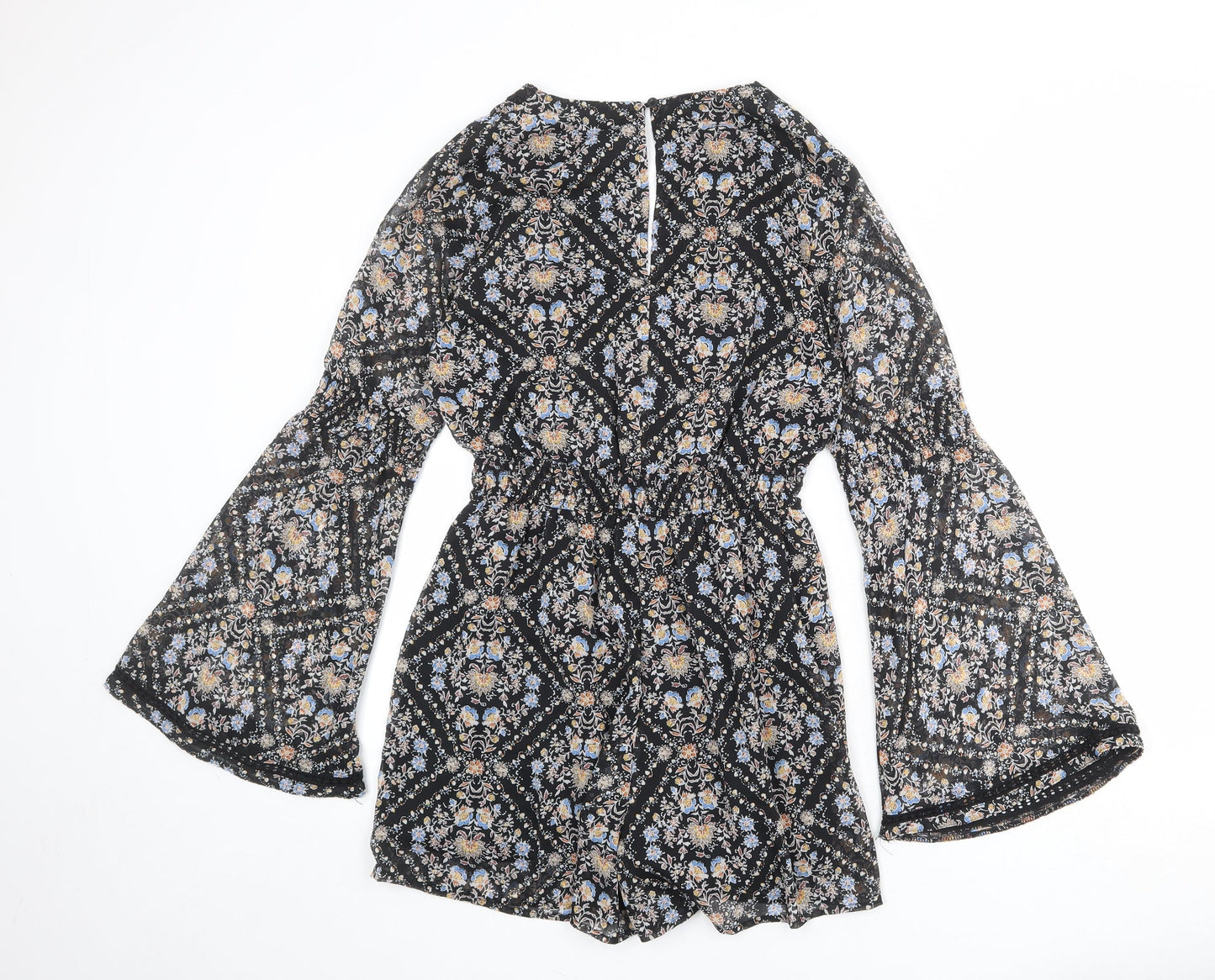 New Look Womens Black Geometric Polyester Playsuit One-Piece Size 8 L4 in Button