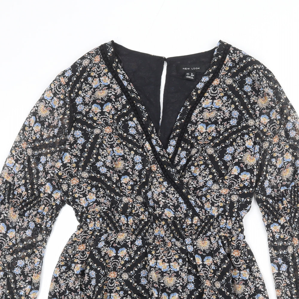 New Look Womens Black Geometric Polyester Playsuit One-Piece Size 8 L4 in Button