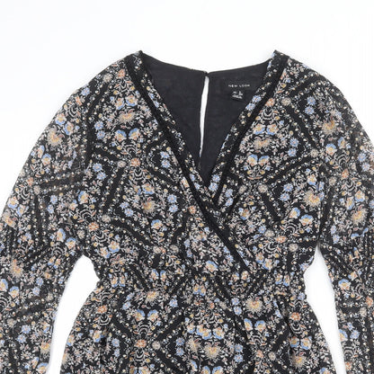 New Look Womens Black Geometric Polyester Playsuit One-Piece Size 8 L4 in Button