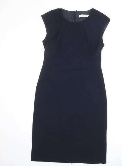 John Lewis Womens Blue Polyester Shift Size 8 Round Neck Zip