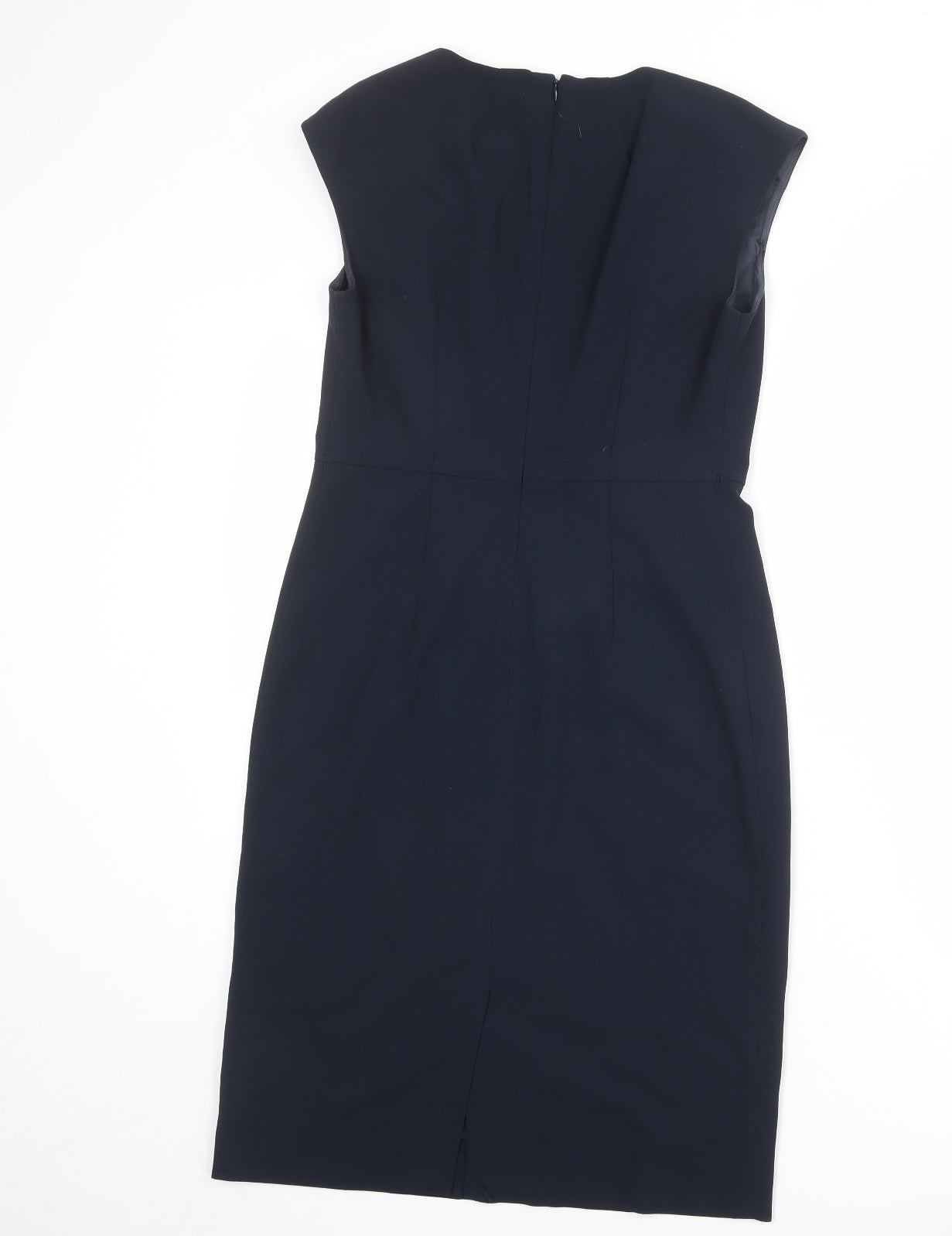 John Lewis Womens Blue Polyester Shift Size 8 Round Neck Zip