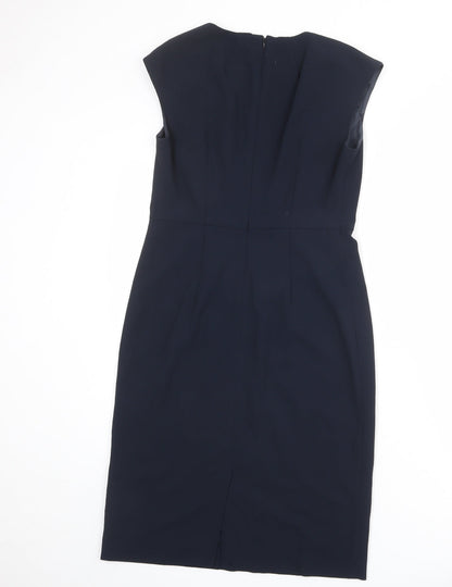 John Lewis Womens Blue Polyester Shift Size 8 Round Neck Zip