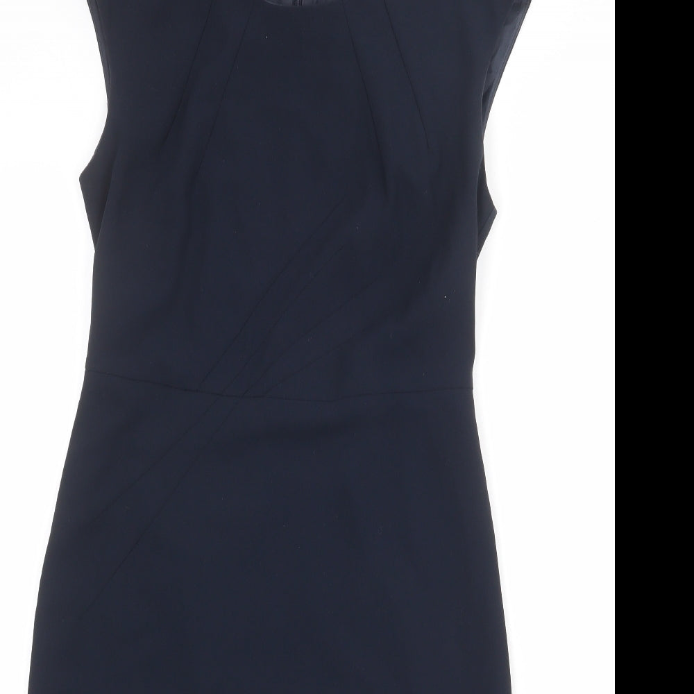 John Lewis Womens Blue Polyester Shift Size 8 Round Neck Zip