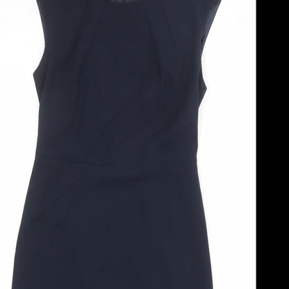 John Lewis Womens Blue Polyester Shift Size 8 Round Neck Zip