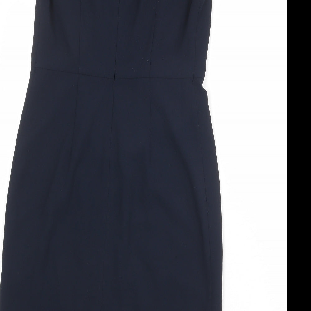 John Lewis Womens Blue Polyester Shift Size 8 Round Neck Zip
