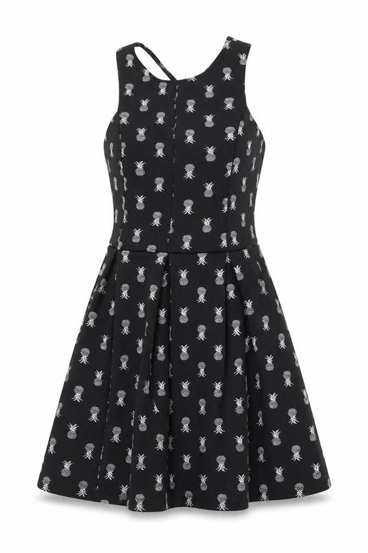 Hollister Womens Black Geometric Polyester A-Line Size S Round Neck Pullover - Pineapple Print, Open Back