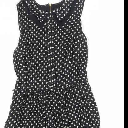 Oasis Womens Black Geometric Modal A-Line Size 10 Collared Zip