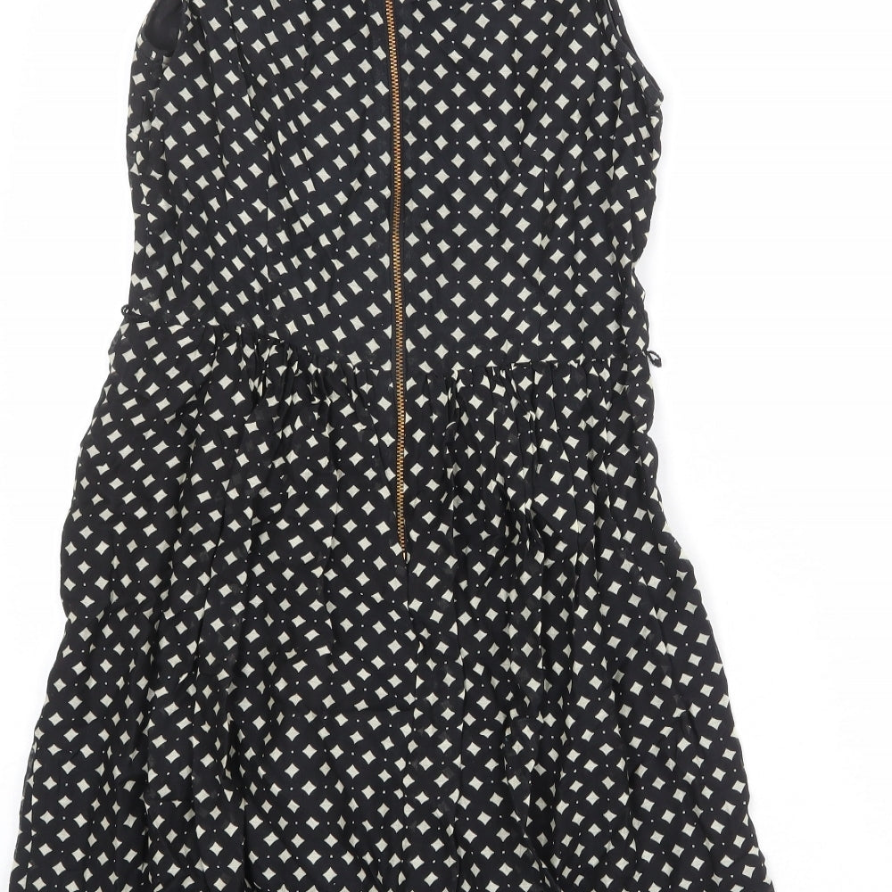 Oasis Womens Black Geometric Modal A-Line Size 10 Collared Zip