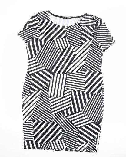 Select Womens Black Geometric Polyester Shift Size 14 Round Neck Pullover