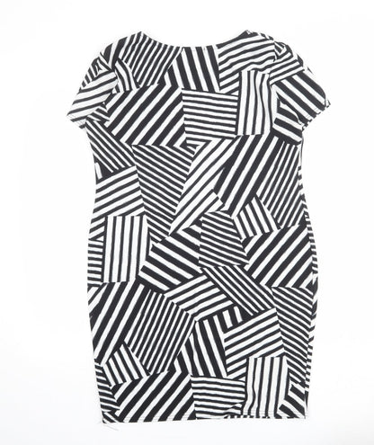 Select Womens Black Geometric Polyester Shift Size 14 Round Neck Pullover
