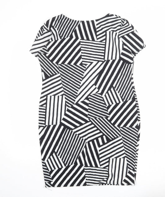 Select Womens Black Geometric Polyester Shift Size 14 Round Neck Pullover
